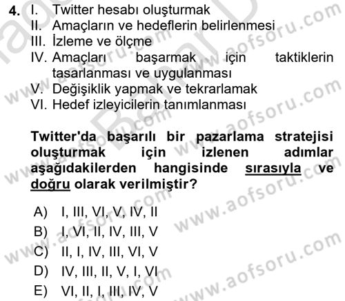 Sosyal Medya Dersi 2023 - 2024 Yılı (Final) Dönem Sonu Sınav Soruları 4. Soru