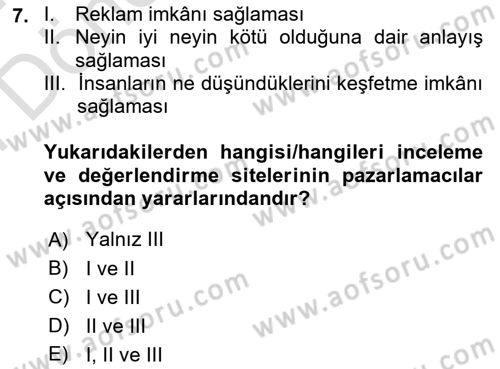 Sosyal Medya Dersi 2023 - 2024 Yılı (Final) Dönem Sonu Sınav Soruları 7. Soru