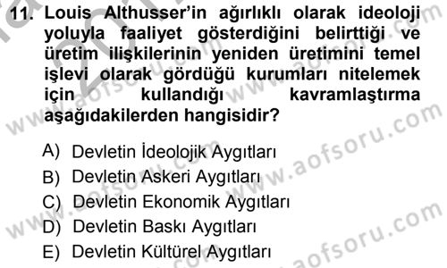 Siyaset Sosyolojisi Dersi 2012 - 2013 Yılı (Vize) Ara Sınav Soruları 11. Soru