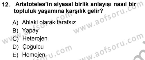 Siyaset Sosyolojisi Dersi 2012 - 2013 Yılı (Vize) Ara Sınav Soruları 12. Soru