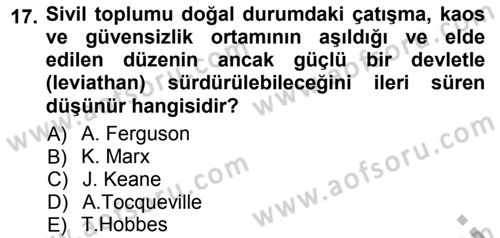 Siyaset Sosyolojisi Dersi 2012 - 2013 Yılı (Vize) Ara Sınav Soruları 17. Soru