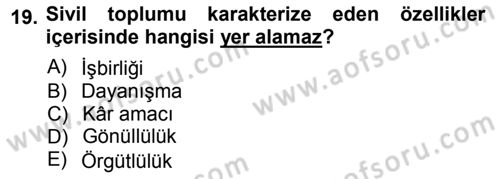 Siyaset Sosyolojisi Dersi Ara Sınavı Deneme Sınav Soruları 19. Soru