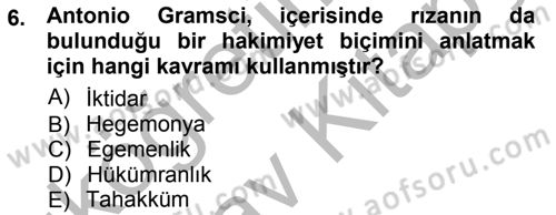 Siyaset Sosyolojisi Dersi Ara Sınavı Deneme Sınav Soruları 6. Soru