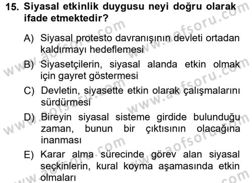 Siyaset Sosyolojisi Dersi 2012 - 2013 Yılı (Final) Dönem Sonu Sınav Soruları 15. Soru