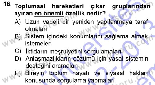 Siyaset Sosyolojisi Dersi 2012 - 2013 Yılı (Final) Dönem Sonu Sınav Soruları 16. Soru