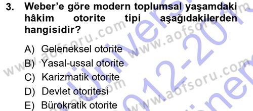 Siyaset Sosyolojisi Dersi 2012 - 2013 Yılı (Final) Dönem Sonu Sınav Soruları 3. Soru