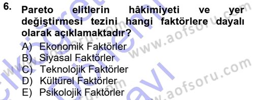 Siyaset Sosyolojisi Dersi 2012 - 2013 Yılı (Final) Dönem Sonu Sınav Soruları 6. Soru