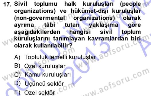 Siyaset Sosyolojisi Dersi 2013 - 2014 Yılı (Vize) Ara Sınavı 17. Soru