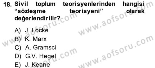 Siyaset Sosyolojisi Dersi Ara Sınavı Deneme Sınav Soruları 18. Soru