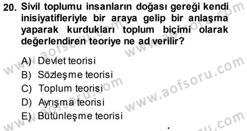 Siyaset Sosyolojisi Dersi Ara Sınavı Deneme Sınav Soruları 20. Soru