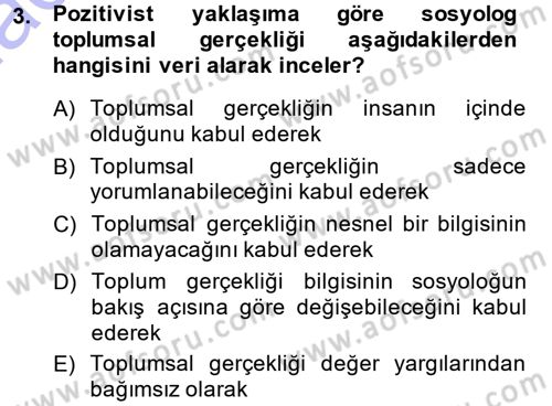Siyaset Sosyolojisi Dersi Ara Sınavı Deneme Sınav Soruları 3. Soru