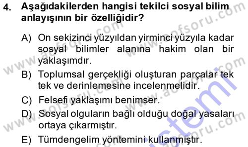 Siyaset Sosyolojisi Dersi Ara Sınavı Deneme Sınav Soruları 4. Soru