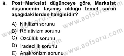 Siyaset Sosyolojisi Dersi Ara Sınavı Deneme Sınav Soruları 8. Soru