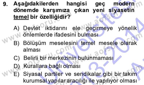 Siyaset Sosyolojisi Dersi Ara Sınavı Deneme Sınav Soruları 9. Soru