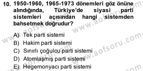 Siyaset Sosyolojisi Dersi 2013 - 2014 Yılı (Final) Dönem Sonu Sınav Soruları 10. Soru