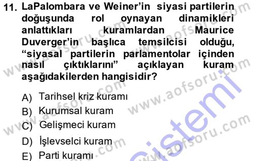 Siyaset Sosyolojisi Dersi 2013 - 2014 Yılı (Final) Dönem Sonu Sınav Soruları 11. Soru