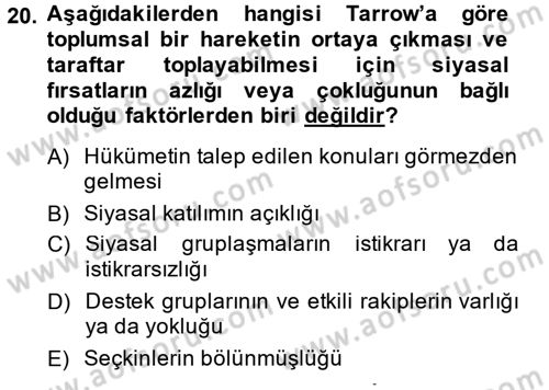 Siyaset Sosyolojisi Dersi 2013 - 2014 Yılı (Final) Dönem Sonu Sınav Soruları 20. Soru