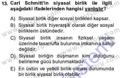 Siyaset Sosyolojisi Dersi 2014 - 2015 Yılı (Vize) Ara Sınav Soruları 13. Soru