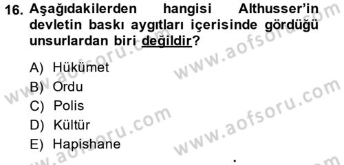 Siyaset Sosyolojisi Dersi 2014 - 2015 Yılı (Vize) Ara Sınav Soruları 16. Soru