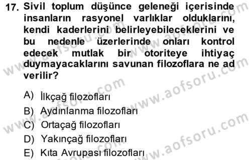 Siyaset Sosyolojisi Dersi 2014 - 2015 Yılı (Vize) Ara Sınavı 17. Soru