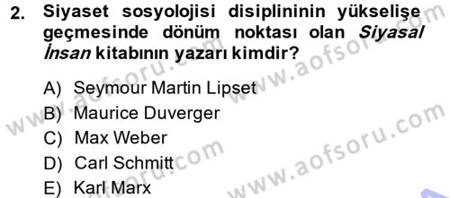 Siyaset Sosyolojisi Dersi 2014 - 2015 Yılı (Vize) Ara Sınavı 2. Soru