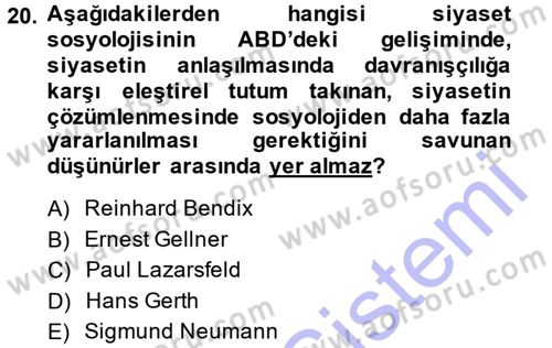 Siyaset Sosyolojisi Dersi 2014 - 2015 Yılı (Vize) Ara Sınav Soruları 20. Soru