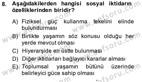 Siyaset Sosyolojisi Dersi 2014 - 2015 Yılı (Vize) Ara Sınav Soruları 8. Soru
