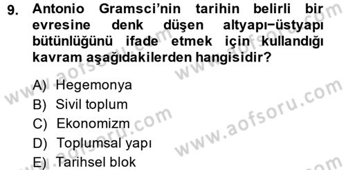 Siyaset Sosyolojisi Dersi 2014 - 2015 Yılı (Vize) Ara Sınavı 9. Soru