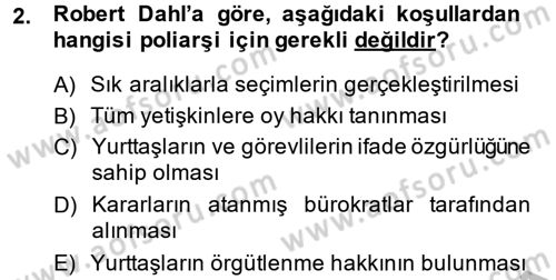 Siyaset Sosyolojisi Dersi 2014 - 2015 Yılı (Final) Dönem Sonu Sınav Soruları 2. Soru