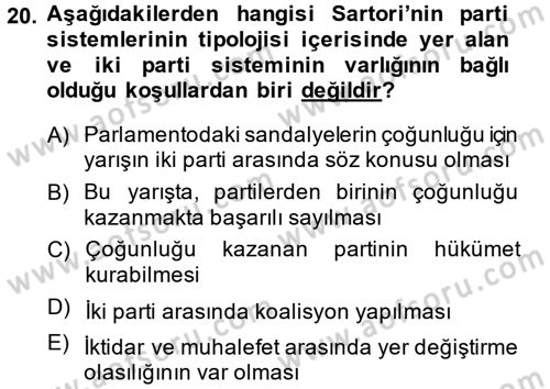 Siyaset Sosyolojisi Dersi 2014 - 2015 Yılı (Final) Dönem Sonu Sınav Soruları 20. Soru
