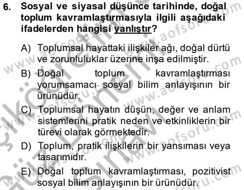 Siyaset Sosyolojisi Dersi 2014 - 2015 Yılı (Final) Dönem Sonu Sınav Soruları 6. Soru
