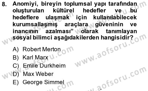 Siyaset Sosyolojisi Dersi 2014 - 2015 Yılı (Final) Dönem Sonu Sınav Soruları 8. Soru