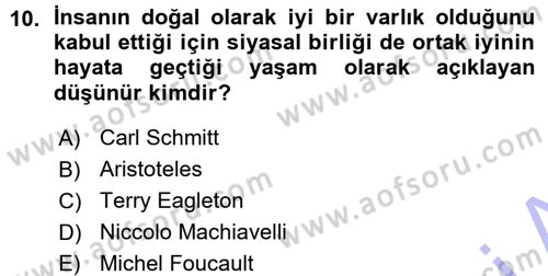 Siyaset Sosyolojisi Dersi Ara Sınavı Deneme Sınav Soruları 10. Soru