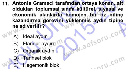 Siyaset Sosyolojisi Dersi 2015 - 2016 Yılı (Vize) Ara Sınav Soruları 11. Soru