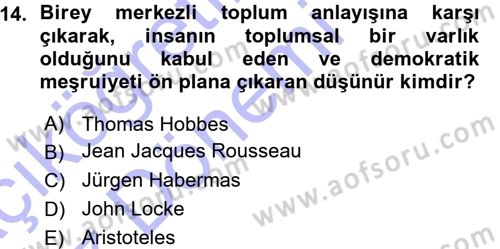 Siyaset Sosyolojisi Dersi Ara Sınavı Deneme Sınav Soruları 14. Soru