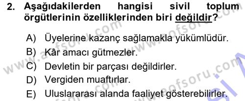 Siyaset Sosyolojisi Dersi Ara Sınavı Deneme Sınav Soruları 2. Soru