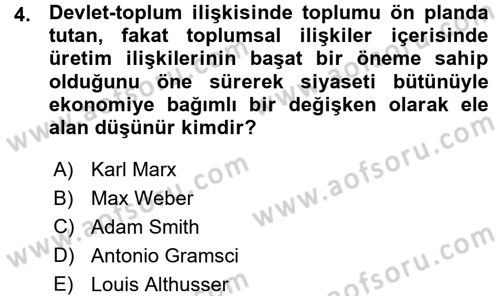 Siyaset Sosyolojisi Dersi Ara Sınavı Deneme Sınav Soruları 4. Soru