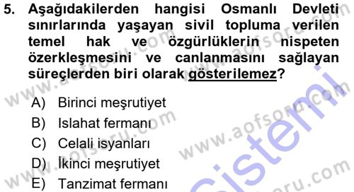 Siyaset Sosyolojisi Dersi Ara Sınavı Deneme Sınav Soruları 5. Soru