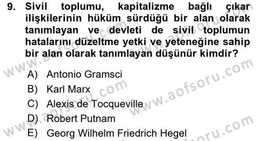 Siyaset Sosyolojisi Dersi Ara Sınavı Deneme Sınav Soruları 9. Soru
