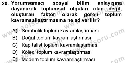 Siyaset Sosyolojisi Dersi 2015 - 2016 Yılı (Final) Dönem Sonu Sınav Soruları 20. Soru