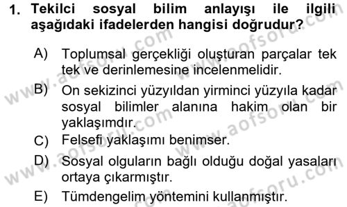 Siyaset Sosyolojisi Dersi Ara Sınavı Deneme Sınav Soruları 1. Soru