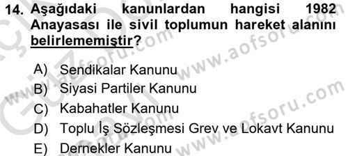 Siyaset Sosyolojisi Dersi Ara Sınavı Deneme Sınav Soruları 14. Soru