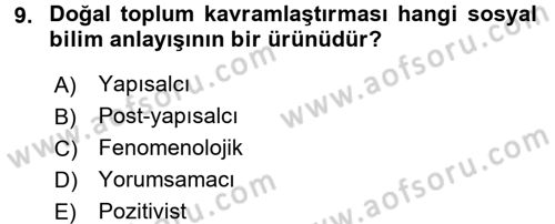 Siyaset Sosyolojisi Dersi Ara Sınavı Deneme Sınav Soruları 9. Soru