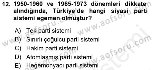 Siyaset Sosyolojisi Dersi 2016 - 2017 Yılı (Final) Dönem Sonu Sınav Soruları 12. Soru