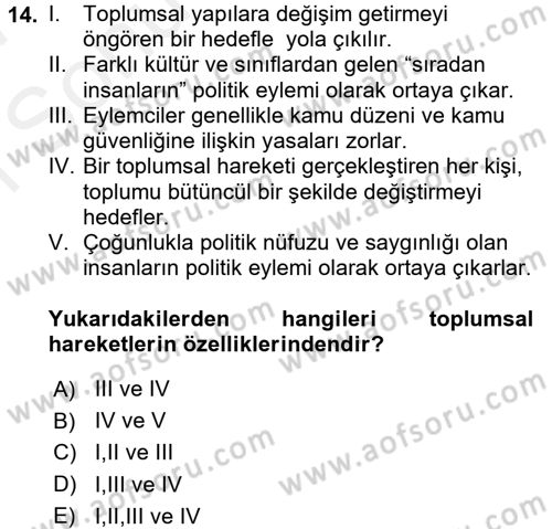 Siyaset Sosyolojisi Dersi 2016 - 2017 Yılı (Final) Dönem Sonu Sınav Soruları 14. Soru