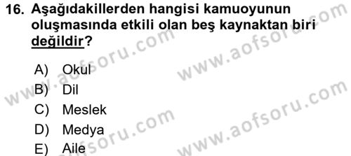 Siyaset Sosyolojisi Dersi 2016 - 2017 Yılı (Final) Dönem Sonu Sınav Soruları 16. Soru