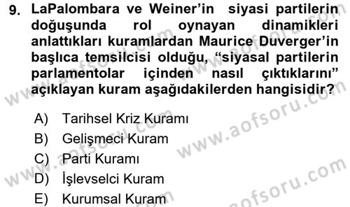 Siyaset Sosyolojisi Dersi 2016 - 2017 Yılı (Final) Dönem Sonu Sınav Soruları 9. Soru