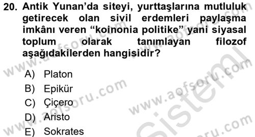 Siyaset Sosyolojisi Dersi 2017 - 2018 Yılı (Vize) Ara Sınav Soruları 20. Soru