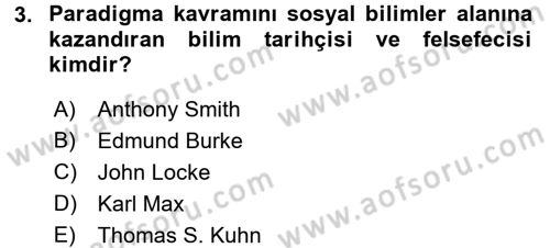 Siyaset Sosyolojisi Dersi Ara Sınavı Deneme Sınav Soruları 3. Soru
