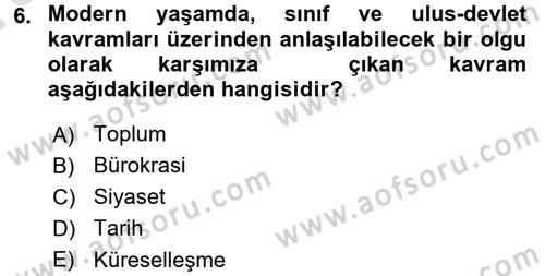 Siyaset Sosyolojisi Dersi Ara Sınavı Deneme Sınav Soruları 6. Soru